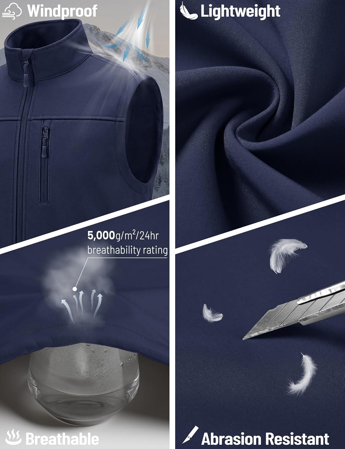 imageMAGCOMSEN Mens Lightweight Softshell Vest Outerwear Windproof Fleece Zip Sleeveless Jacket Golf Casual HikingNavy