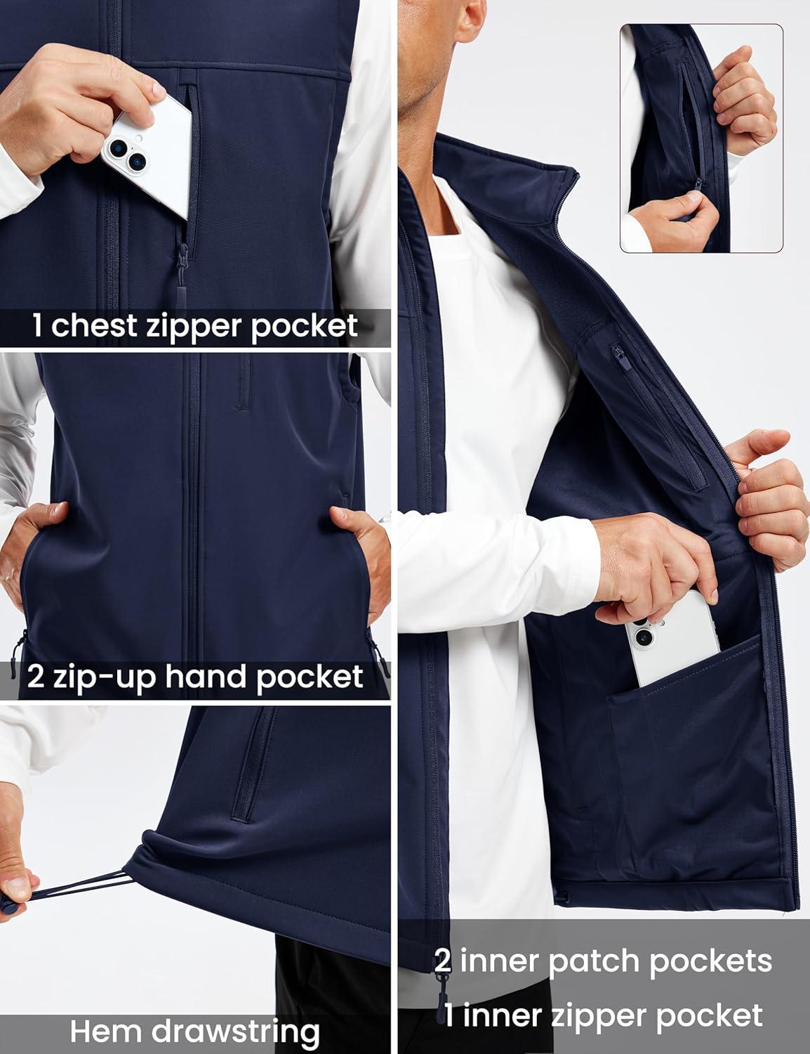 imageMAGCOMSEN Mens Lightweight Softshell Vest Outerwear Windproof Fleece Zip Sleeveless Jacket Golf Casual HikingNavy