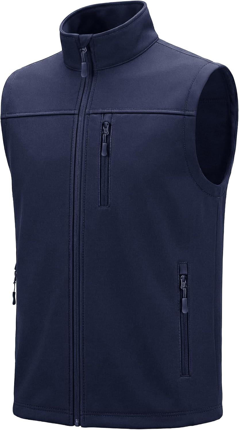 imageMAGCOMSEN Mens Lightweight Softshell Vest Outerwear Windproof Fleece Zip Sleeveless Jacket Golf Casual HikingNavy