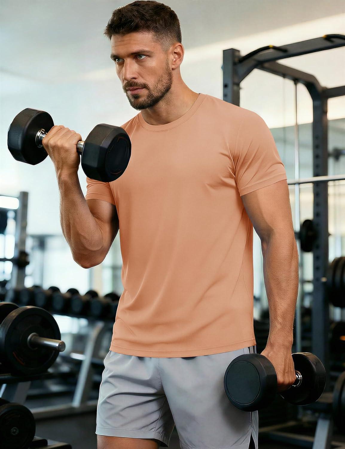 imageMAGCOMSEN Mens Short Sleeve UPF 50 TShirt Quick Dry Workout Athletic Running Swim Tops Tee Rash Guard Performance ShirtsApricot