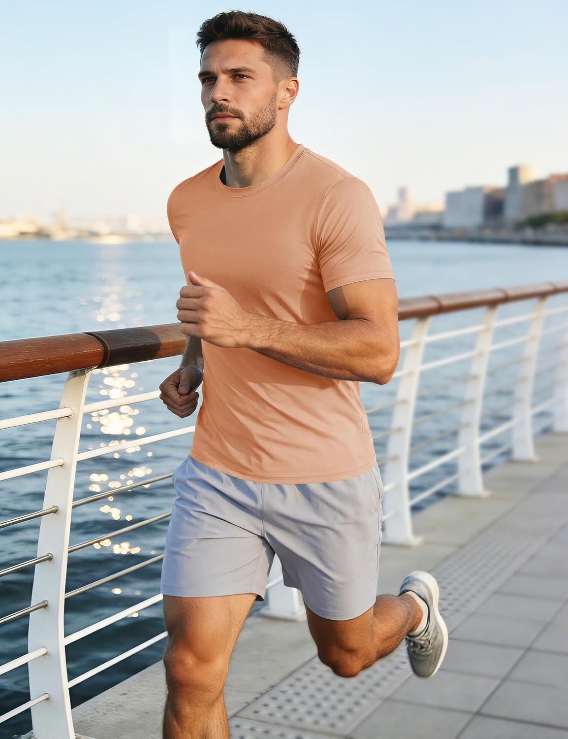 imageMAGCOMSEN Mens Short Sleeve UPF 50 TShirt Quick Dry Workout Athletic Running Swim Tops Tee Rash Guard Performance ShirtsApricot