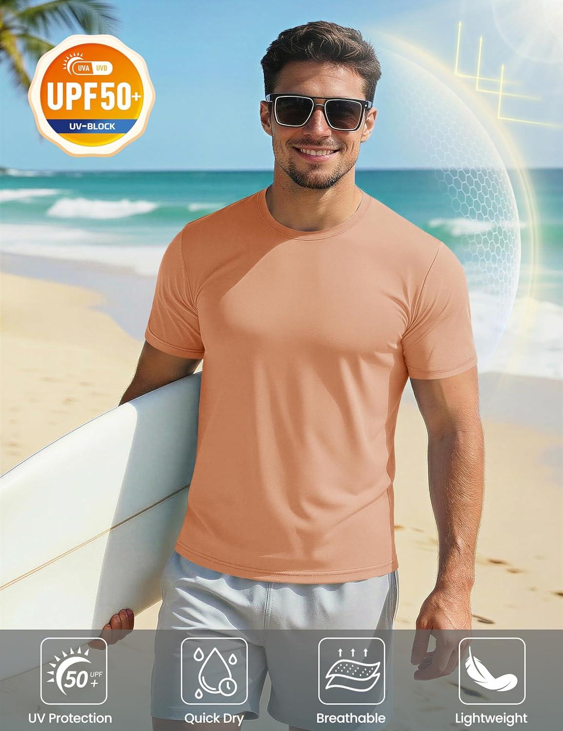 imageMAGCOMSEN Mens Short Sleeve UPF 50 TShirt Quick Dry Workout Athletic Running Swim Tops Tee Rash Guard Performance ShirtsApricot