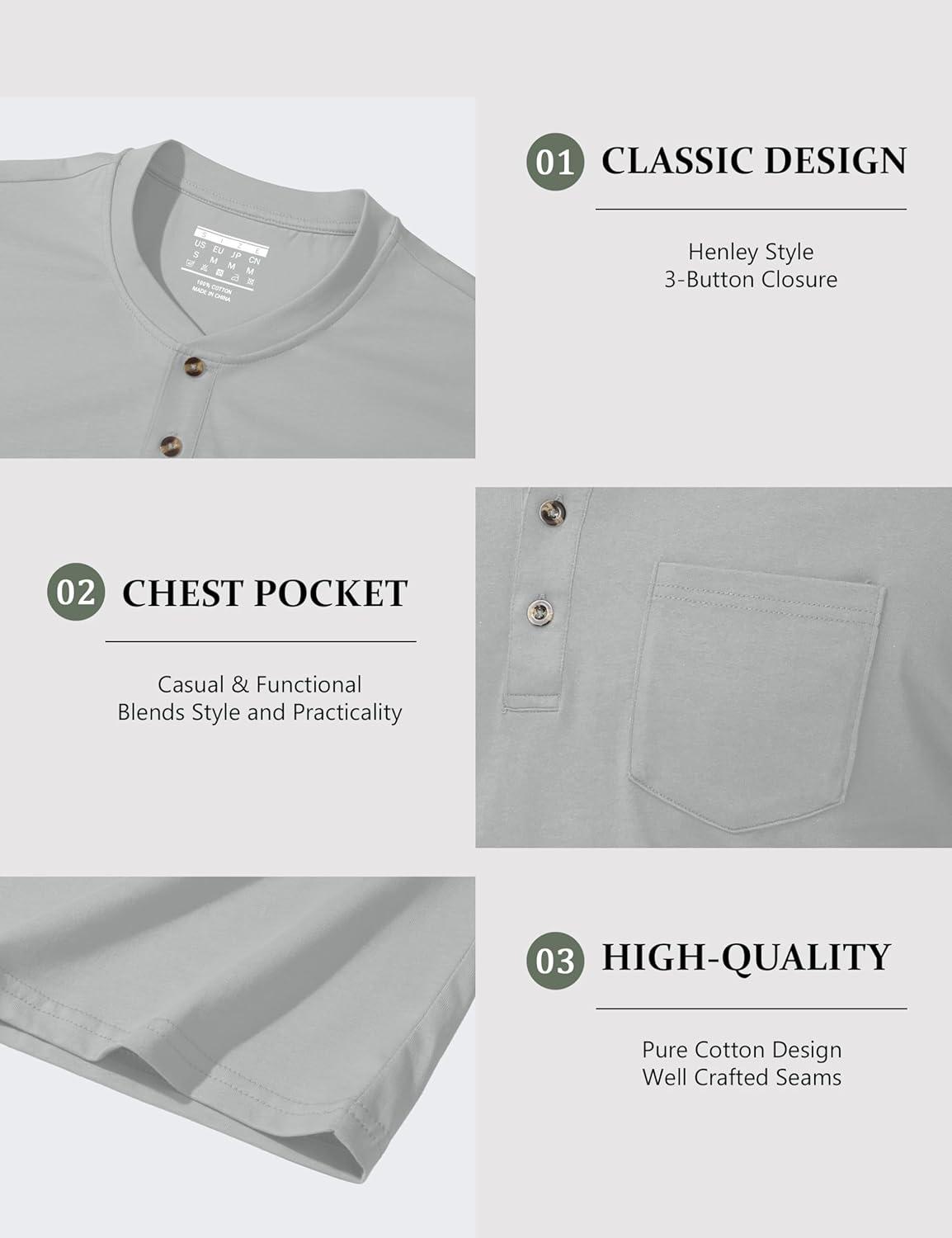 imageMAGCOMSEN Mens Henley Short Sleeve Shirt Cotton Lightweight Tee Shirts Casual Summer Basic Tees with Pocket12 Light Grey
