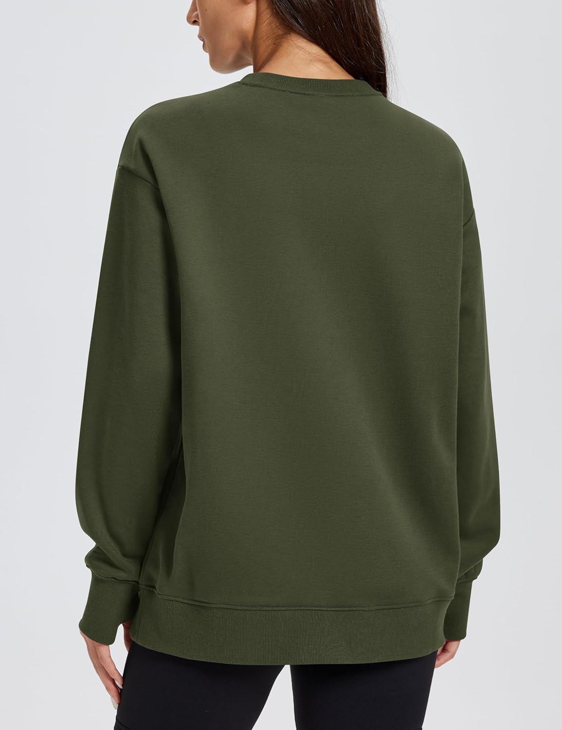 imageMAGCOMSEN Womens Fleece Lined Sweatshirts Pullover Crewneck Sweater Loose Fit Casual Winter Warm Tops with Thumb HolesGreen